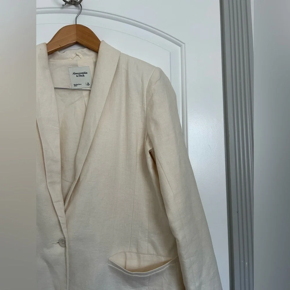 Abercrombie & Fitch Linen-Blend Shawl Cream Collar Blazer size medium chic - Picture 8 of 11